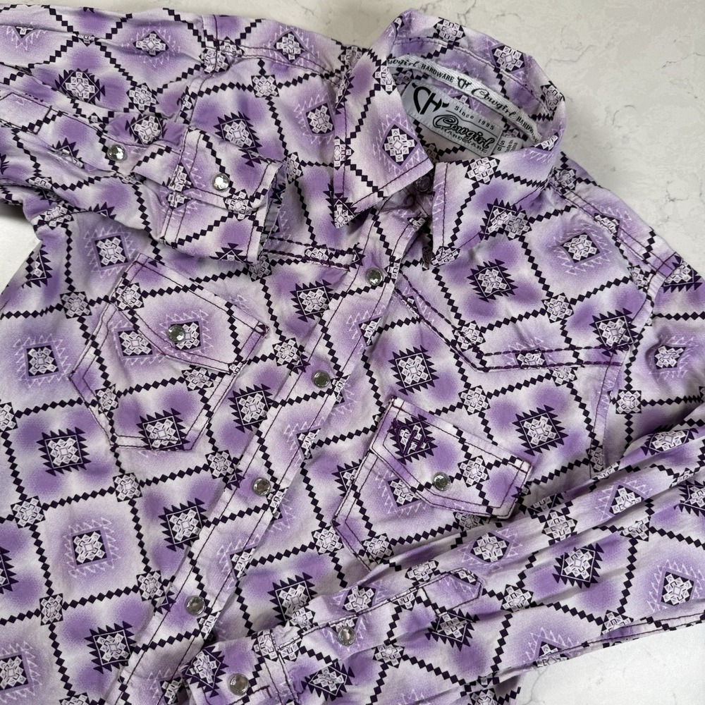 Cowgirl Hardware Western Shirt Girls 6/S Long Sleeve Aztec Purple Crystal Snaps - Picture 14 of 14